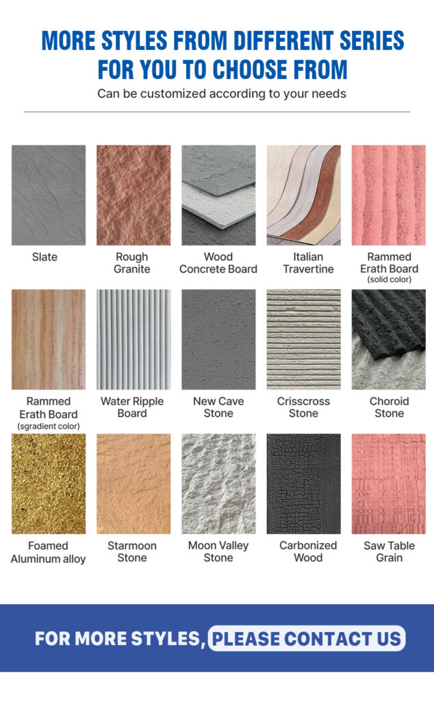 Flexible Stone Series – Skin Feeling Series offers a delicate, soft-touch surface inspired by natural stone. Lightweight, waterproof, and fire-resistant, it can be applied to flat or curved surfaces, creating a refined and comfortable atmosphere for both interior and exterior spaces.插图3
